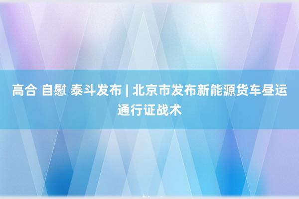 高合 自慰 泰斗发布 | 北京市发布新能源货车昼运通行证战术