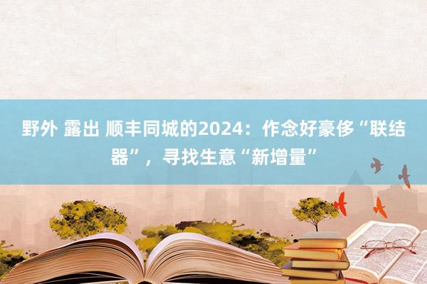 野外 露出 顺丰同城的2024：作念好豪侈“联结器”，寻找生意“新增量”