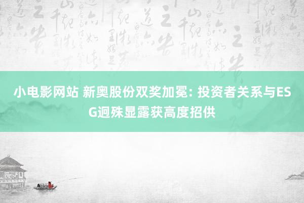 小电影网站 新奥股份双奖加冕: 投资者关系与ESG迥殊显露获高度招供